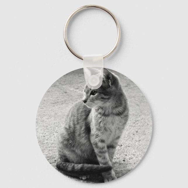 Grått Cat Keychain Nyckelring (Framsida)