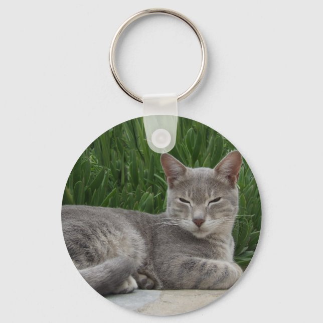 Grått Cat Keychain Nyckelring (Framsida)