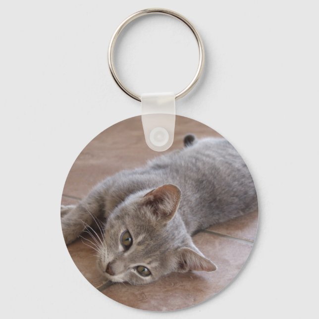 Grått Cat Keychain Nyckelring (Framsida)