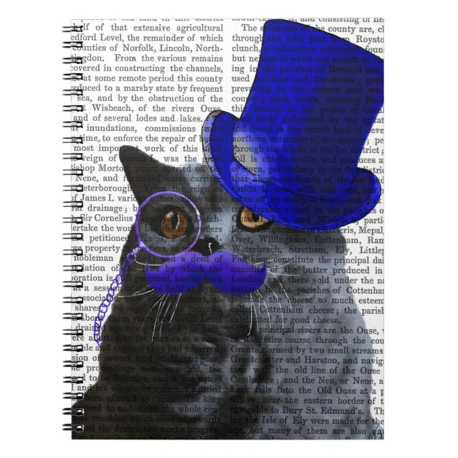Grått Cat med blå Top hat och blå mustache Anteckningsbok (Framsidan)
