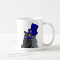 Grått Cat med blå Top hat och blå mustache
