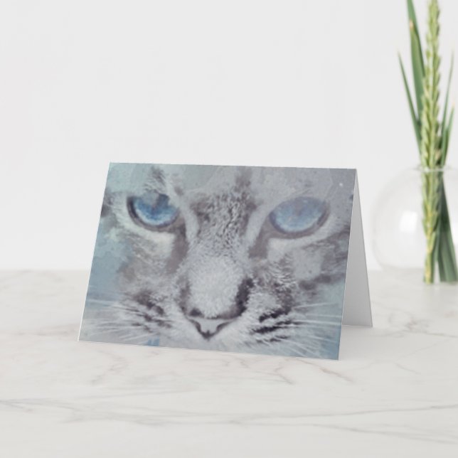 Grått Cat med blått Ögon nytt hemhälsningskort Kort (Framsida)