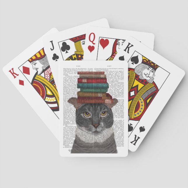 Grått Cat med Bokar på huvud Casinokort (Baksidan)