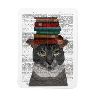 Grått Cat med Bokar på huvud Magnet