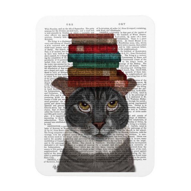 Grått Cat med Bokar på huvud Magnet (Vertikal)