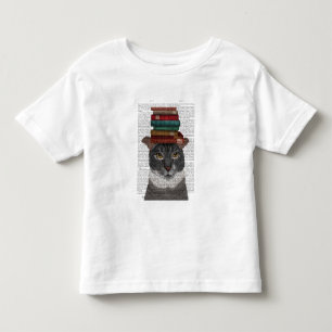 Grått Cat med Bokar på huvud T Shirt