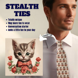 Grått Cat med Bowtie och Ro Stealth Neck Tie Slips