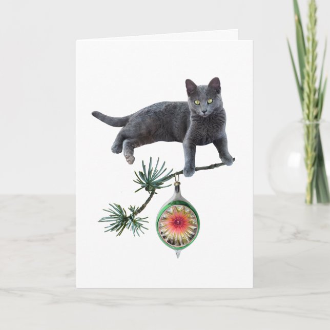 Grått Cat med dekorationskort Kort (Framsida)