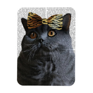 Grått Cat med Leopard Bow Magnet