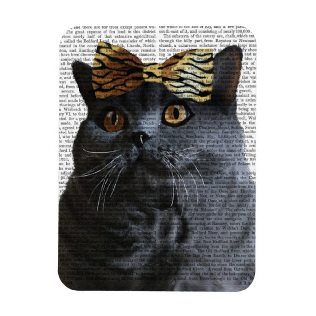 Grått Cat med Leopard Bow Magnet (Vertikal)