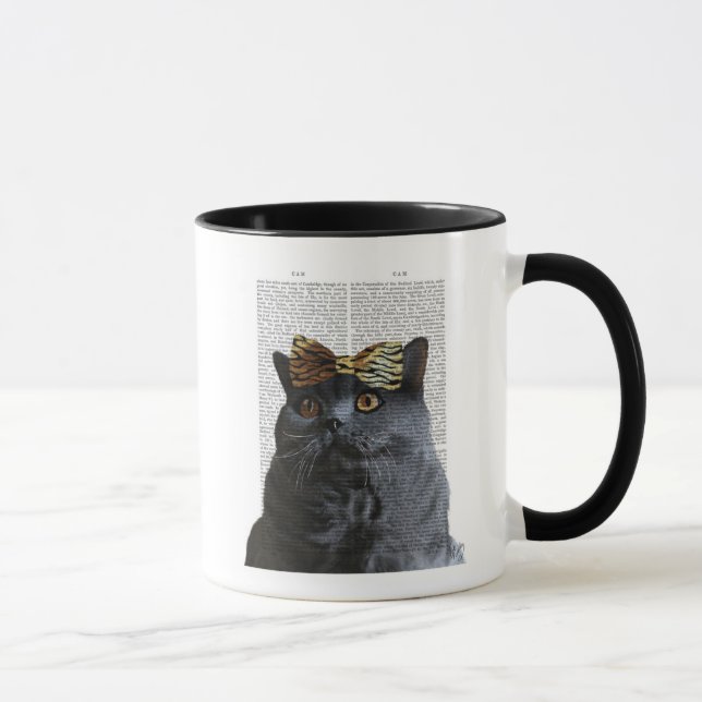 Grått Cat med Leopard Bow Mugg (Höger)