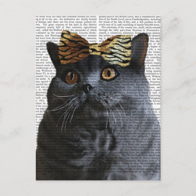 Grått Cat med Leopard Bow Vykort (Framsida)