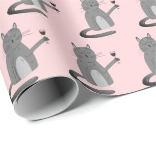 Grått Cat med Papper insvällning av röd Vin Presentpapper