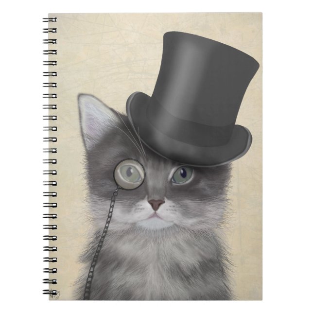 Grått Cat med Top hat Anteckningsbok (Framsidan)