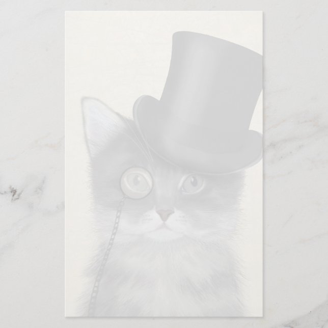 Grått Cat med Top hat Brevpapper (Framsida)