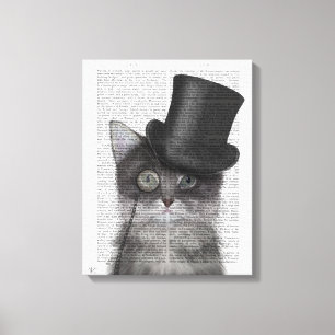 Grått Cat med Top hat Canvastryck