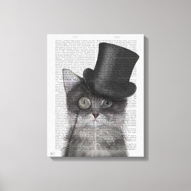 Grått Cat med Top hat Canvastryck (Framsida)