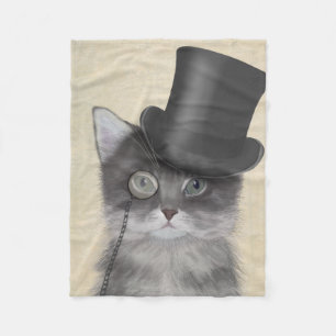 Grått Cat med Top hat Fleecefilt