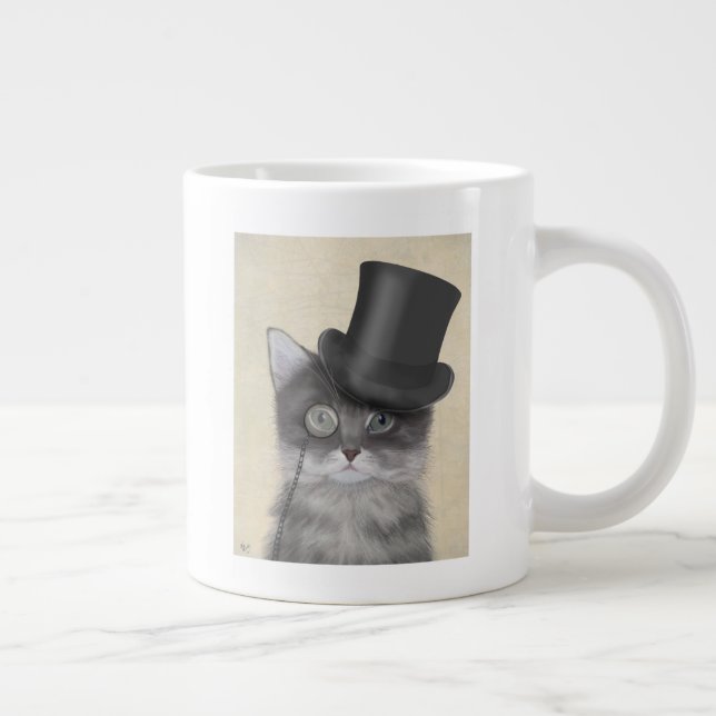 Grått Cat med Top hat Jumbo Mugg (Höger)