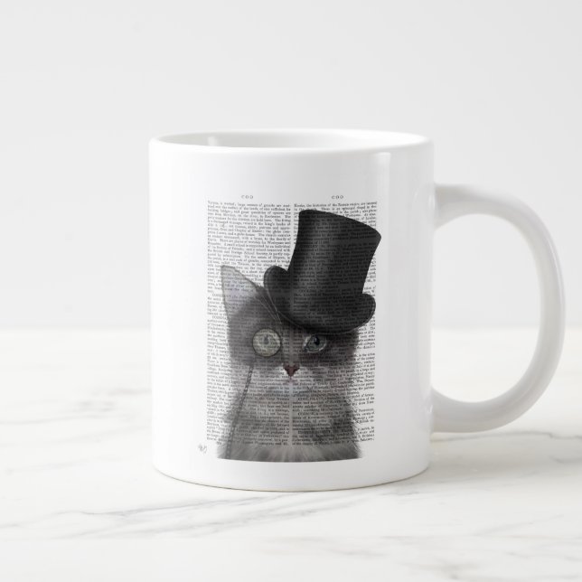 Grått Cat med Top hat Jumbo Mugg (Höger)