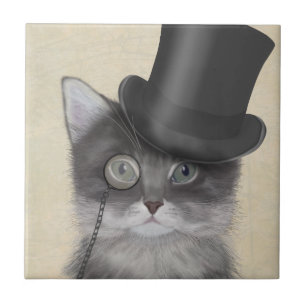 Grått Cat med Top hat Kakelplatta