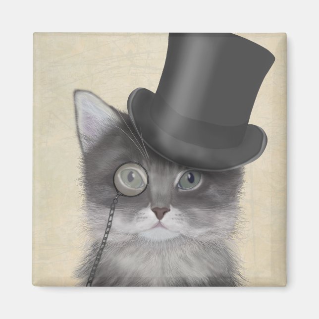 Grått Cat med Top hat Magnet (Framsidan)