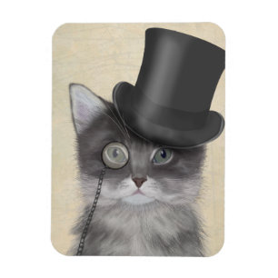 Grått Cat med Top hat Magnet
