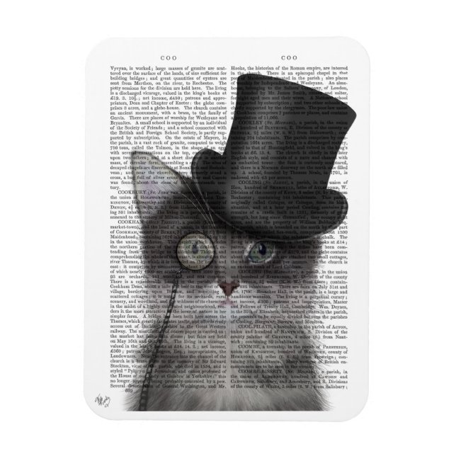 Grått Cat med Top hat Magnet (Vertikal)