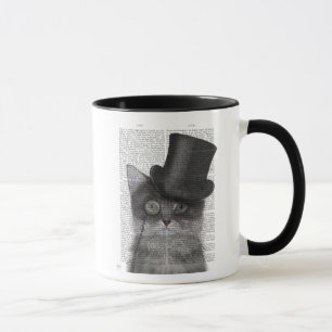 Grått Cat med Top hat Mugg