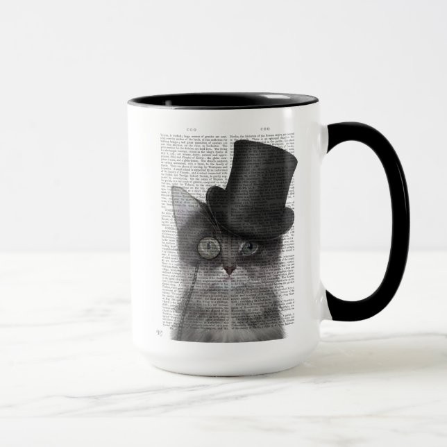 Grått Cat med Top hat Mugg (Höger)