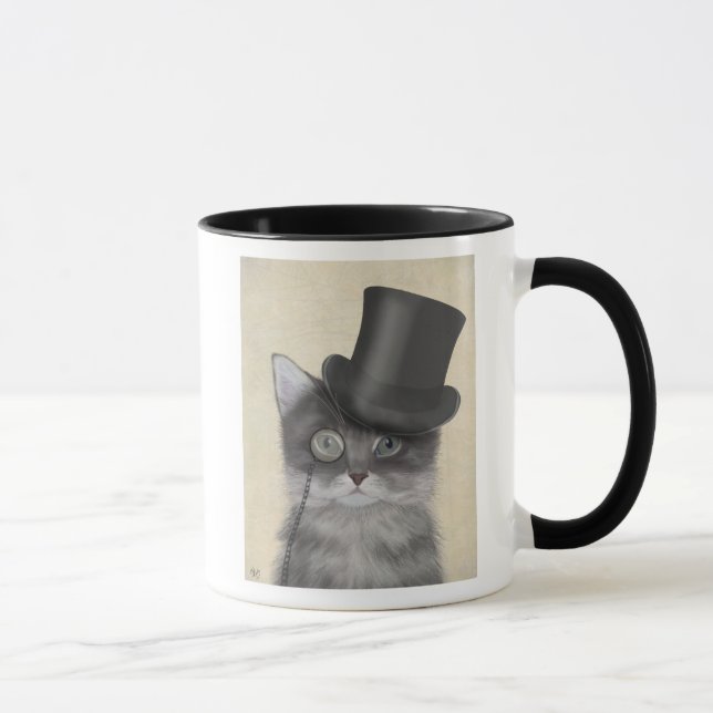 Grått Cat med Top hat Mugg (Höger)