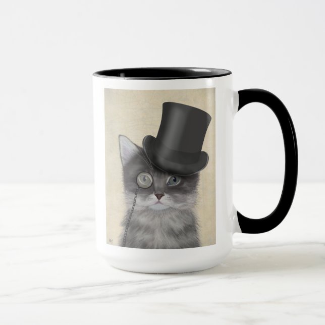 Grått Cat med Top hat Mugg (Höger)