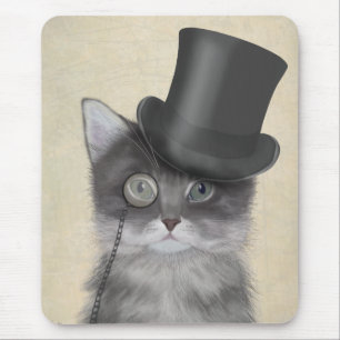 Grått Cat med Top hat Musmatta