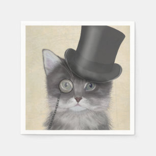 Grått Cat med Top hat Pappersservett