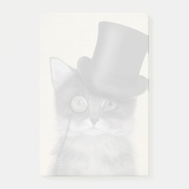 Grått Cat med Top hat Post-it Block (Framsida)