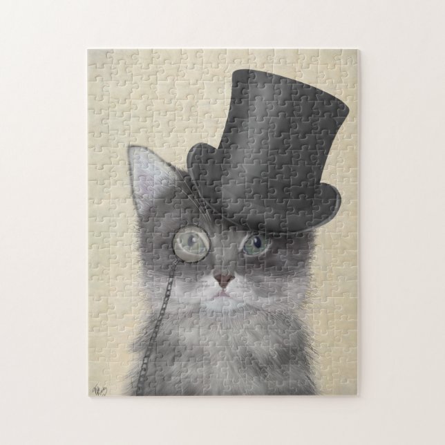 Grått Cat med Top hat Pussel (Vertikal)
