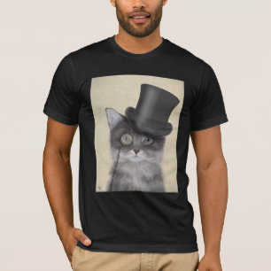 Grått Cat med Top hat T Shirt