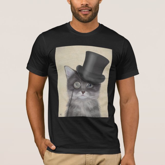 Grått Cat med Top hat T Shirt (Framsida)