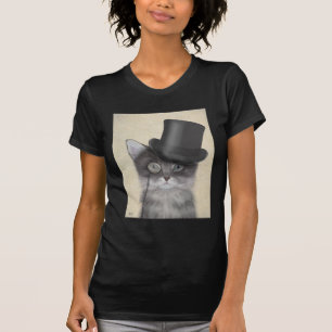 Grått Cat med Top hat T Shirt