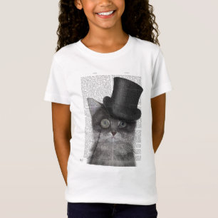 Grått Cat med Top hat T Shirt