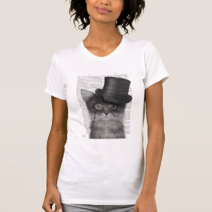 Grått Cat med Top hat T Shirt