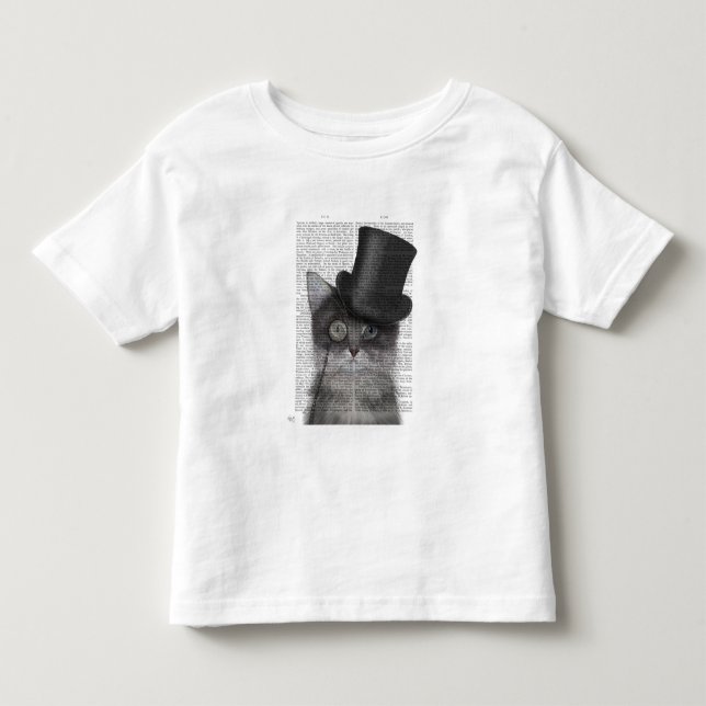 Grått Cat med Top hat T Shirt (Framsida)
