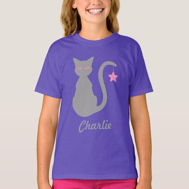 Grått Cat Namn T-Shirt (barn) (Framsida)