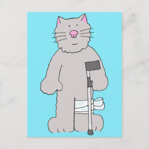 Grått Cat på Crutch Knee Surgery Recovery Vykort