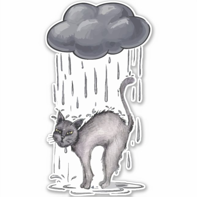 Grått Cat på Rainy Day Klistermärken (Framsida)