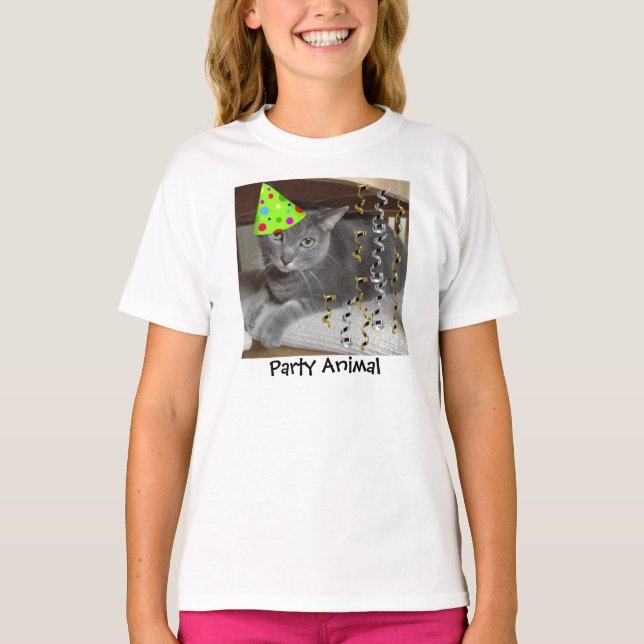 Grått Cat Party Animal Tee Shirt (Framsida)