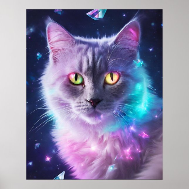GRÅTT CAT RAINBOW SILVER ART POSTER (Framsidan)