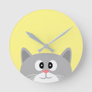 Grått Cat Rund Klocka