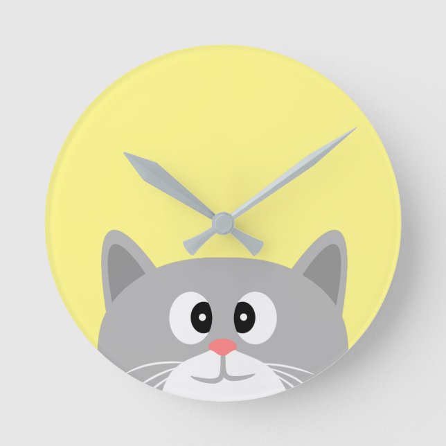 Grått Cat Rund Klocka (Framsida)