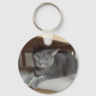 Grått Cat Russian Blue Nyckelring